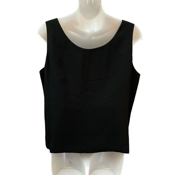 Ann May Blouse Tank Top Scoop Neck Bra Strap Holders Black Side Slits Large - Picture 2 of 9